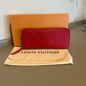 Authentic Louis Vuitton Clemence Empreinte Leather Wallet Red